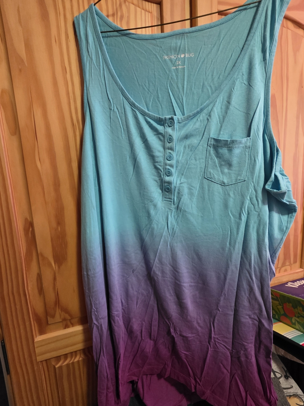 Fashion Bug Teal to Purple Ombre Sleeveless Henley Tank